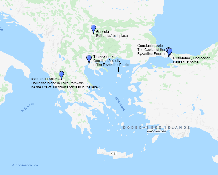 Map with comments on the sites related to Belisarius, made with Scribble Maps and Google Maps